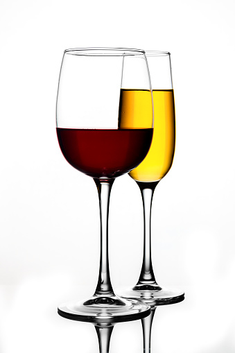 Wine glasses with reflection on glass.  High quality.