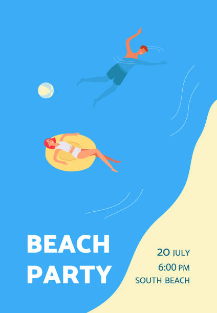 istock Beach party invitation poster with swimming people, flat vector illustration. 1282535800