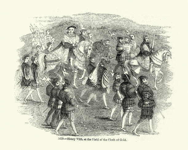 ilustrações de stock, clip art, desenhos animados e ícones de henry viii surrounded by bodyguards - henry viii tudor style king nobility