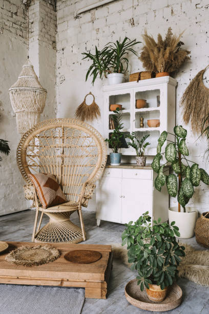 istock Cozy and comfortable room with interior in bohemian style 1282541539