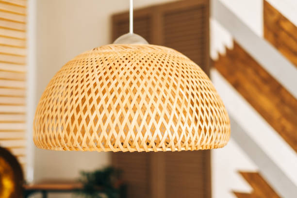 istock Straw lampshade in modern living room. Eco-friendly interior design 1282541686
