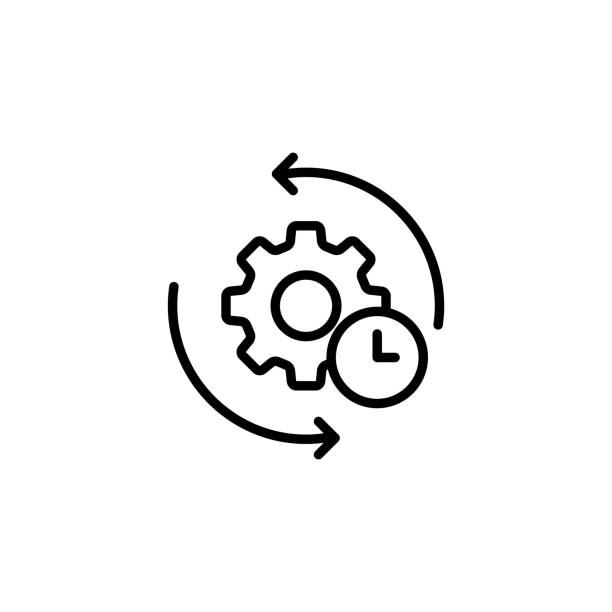 ausrüstung und pfeil. agiles prozessliniensymbol. prozesszeichen. vektor auf isoliertem weißem hintergrund. eps 10 - iterative stock-grafiken, -clipart, -cartoons und -symbole