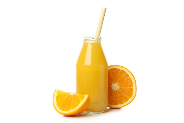 istock Bottle of orange juice isolated on white background 1282543300