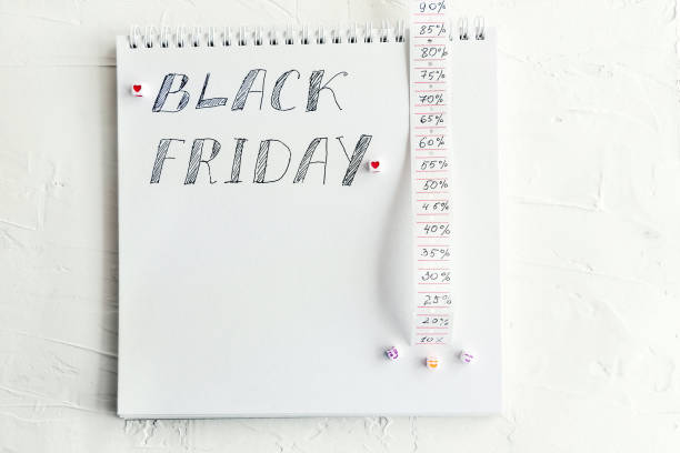 istock Words Black Friday and strip with discount percent on white 1282544147