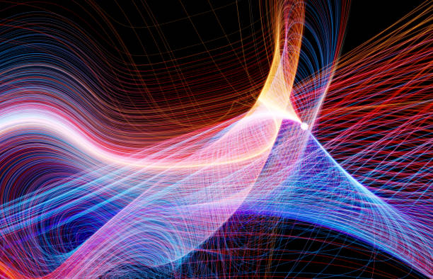 istock 3d render of abstract art 3d background with surreal wavy curve glowing neon light lines in blue purple and yellow gradient color on black black 1282547782