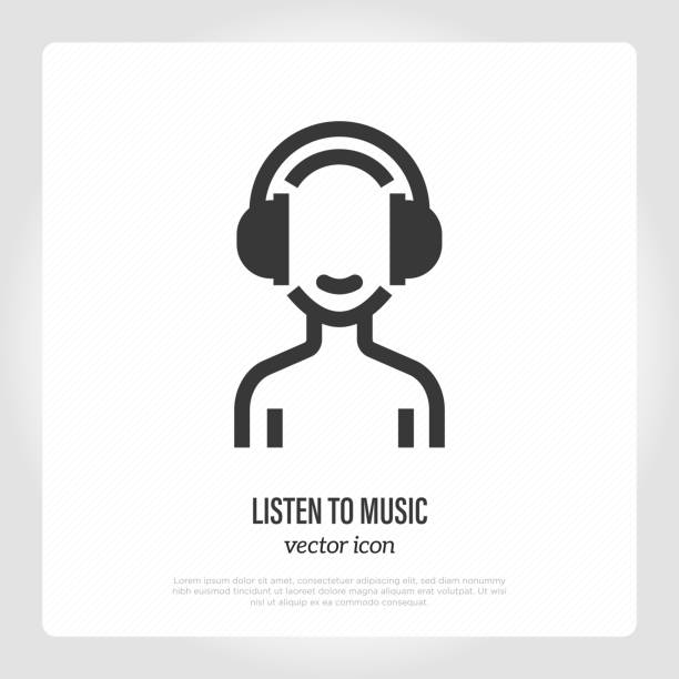 istock Man in headphones. Listen to music. Thin line icon. Vector illustration. 1282548301