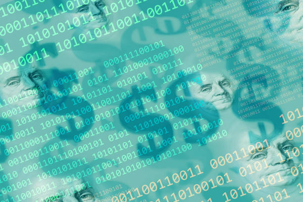Financial Technologies - binary code background with dollar signs and Benjamin Franklin portrait Binary code abstract background with glowing dollar signs and Benjamin Franklin portrait money transfer photos stock pictures, royalty-free photos & images
