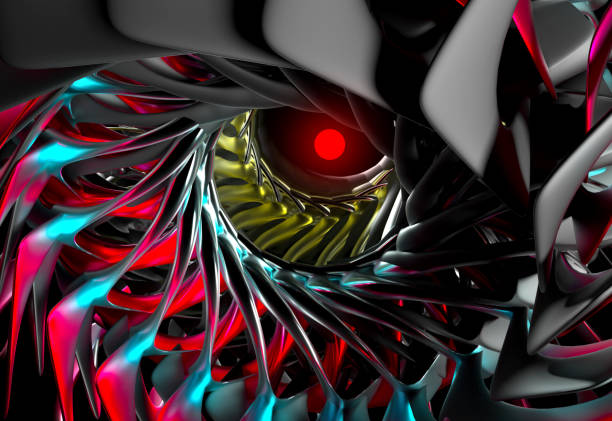 3d abstract red machinery industrial bird eye