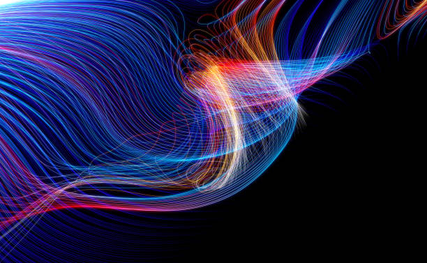 istock 3d render of abstract art 3d background with surreal wavy curve organic neon glowing light lines pattern in orange and blue gradient color on black 1282554922
