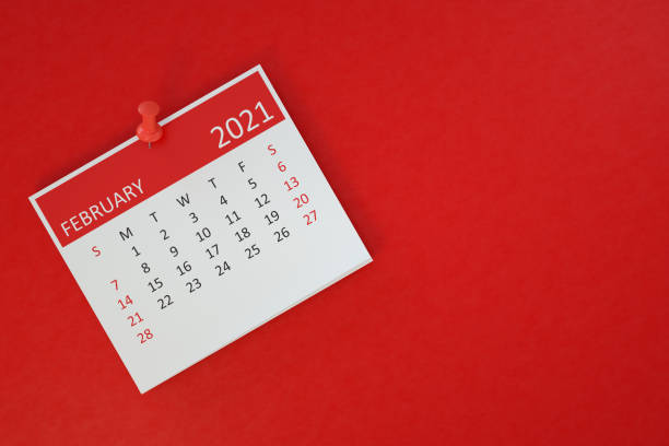 istock 2021 February Calendar on Red Background 1282556401