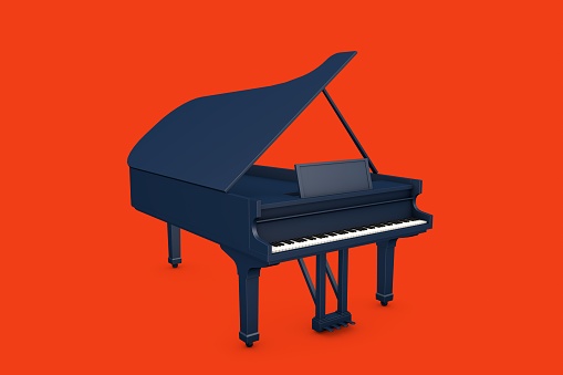 3D Dark Blue Grand Piano On Red Background