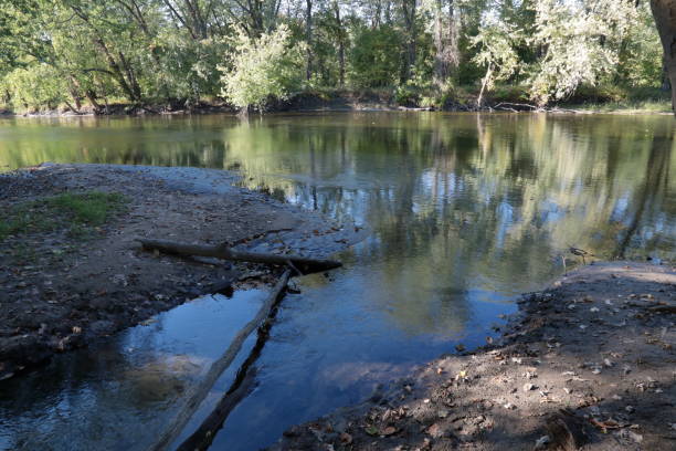 istock A river in the woods in fall season. 1282557677