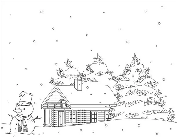 Vector illustration of Coloring book,  Snowy christmas scene