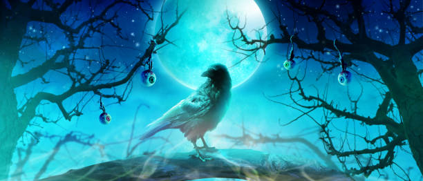 istock Horror background with scary crow in the darkness 1282560845