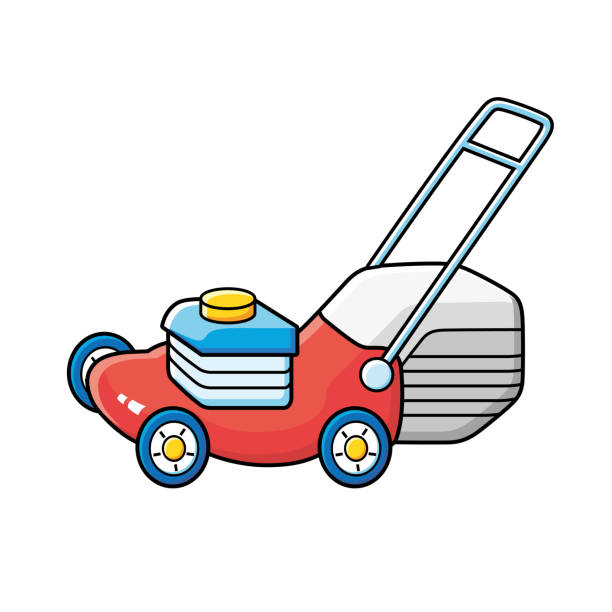 illustrazioni stock, clip art, cartoni animati e icone di tendenza di tosaerba rosso - rotary mower illustrations