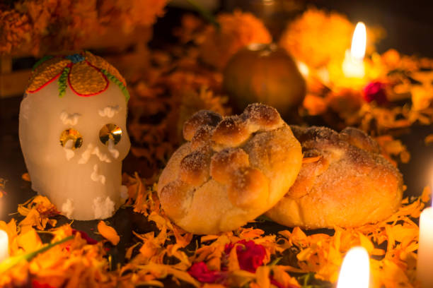 istock Day of dead sugar skull and dead bread 1282563313