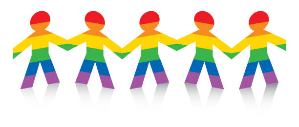 illustrazioni stock, clip art, cartoni animati e icone di tendenza di figure a strisce arcobaleno che si tengono per mano - side by side teamwork community togetherness
