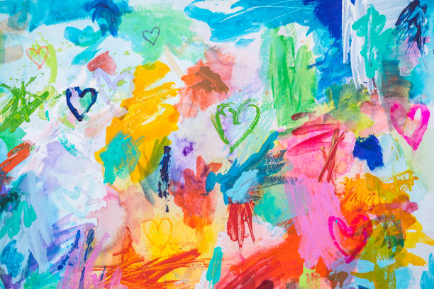 serca i bazgroły- kolorowy brudny obraz - acrylic painting abstract backgrounds vibrant color stock illustrations