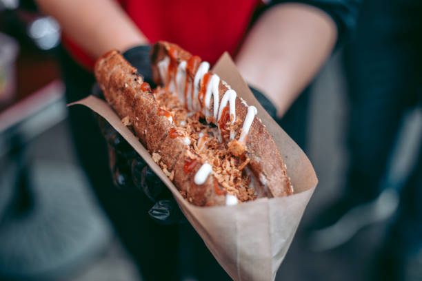 Delicious fresh hot dogs on the grill