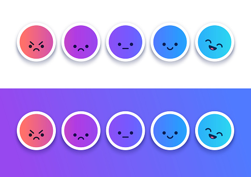 Happy sad rating faces for emotions and rating a customer experience.