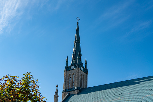 Copenhagen, Denmark - May 14, 2023: St. Alban's Church, Copenhagen, Denmark, Building Exterior, River, Tree, People Walking During Springtime In Scandinavia Northern Europe