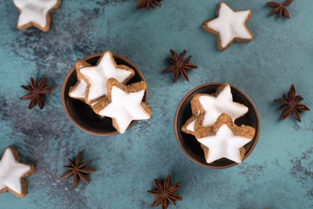 istock Cinnamon stars, traditional german christmas cookies, gingerbread, empty copy space 1282573157