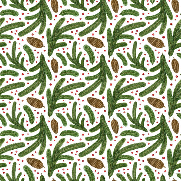 istock Botanical Seamless Pattern. Hand drawn watercolor Spruce, Fir Branches, Pine cone. Natural background for Christmas design 1282575060