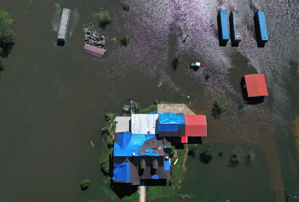 Aerial view of hurricane flooding in Louisiana