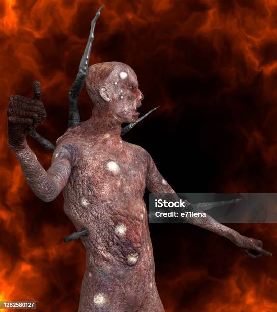 Fantsy Zombie Undead Burns In A Hellfire 3d Illustration Stock Photo - Download Image Now