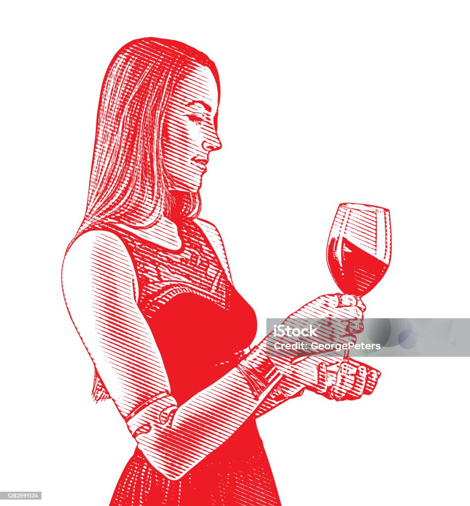 Người Phụ Nữ Xinh Đẹp Uống Ly Rượu Vang Hình minh họa Sẵn có - Tải ...