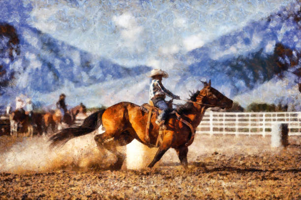 istock Young cowboy barrel racing rodeo digital manipulation 1282592073