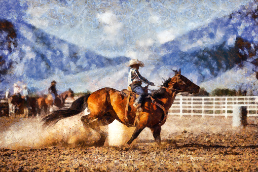 Young cowboy barrel racing rodeo digital manipulation