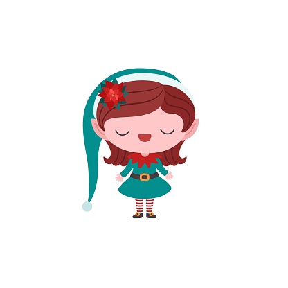 Christmas Elf Girl Cute Cartoon Character Childish Baby Style Kawaii Chibi  Drawing Stock Illustration - Download Image Now - iStock