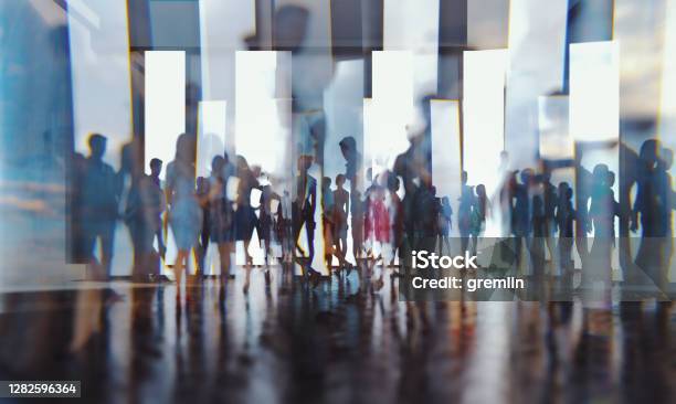 Abstract People Silhouettes Against Glass Stock Photo - Download Image Now - People, Abstract, Backgrounds