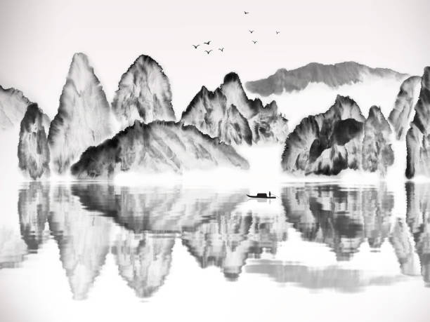 istock Chinese traditional landscape painting of mountains 1282598831