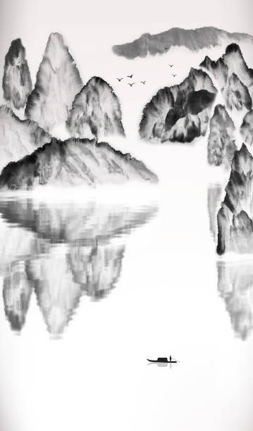istock Chinese traditional landscape painting of mountains 1282598839