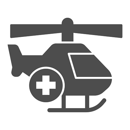 Medical helicopter solid icon, Medical concept, emergency transport service sign on white background, Helicopter with cross icon in glyph style for mobile and web design. Vector graphics
