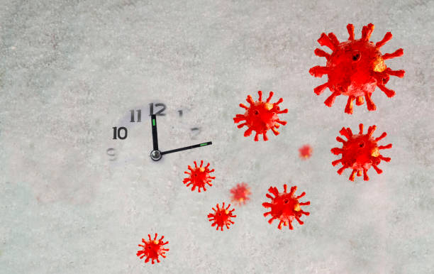 istock coronavirus covid 19 time clock snow winter season outbreak 2021 - 3d rendering 1282604929