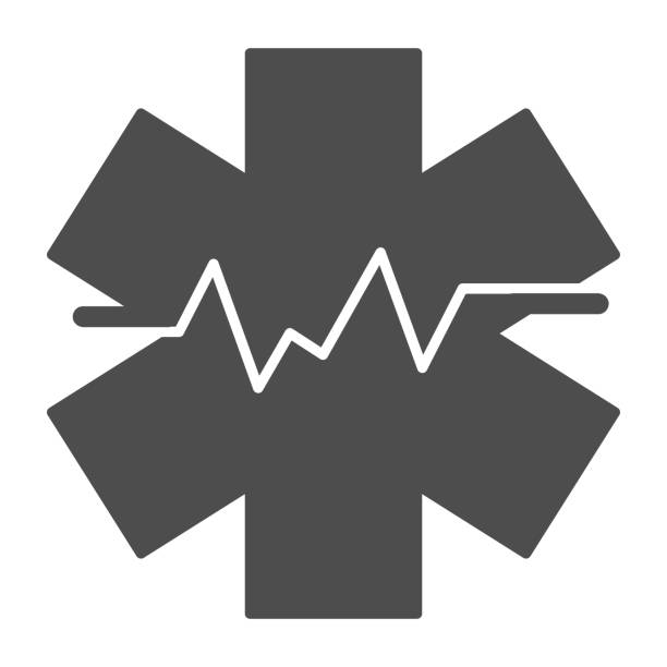 Medical sign and heart rate solid icon, medicine concept, star life with heart pulse sign on white background, Medical symbol of emergency icon in glyph style. Vector graphics. Medical sign and heart rate solid icon, medicine concept, star life with heart pulse sign on white background, Medical symbol of emergency icon in glyph style. Vector graphics ems logo stock illustrations