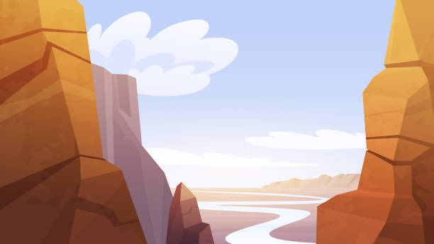 illustrazioni stock, clip art, cartoni animati e icone di tendenza di paesaggio desertico del grand canyon all'alba. - monument valley usa panoramic