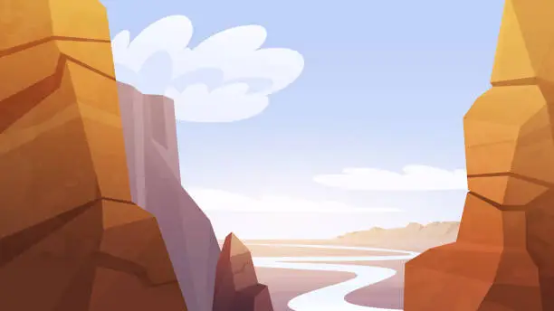 Vector illustration of Grand Canyon desert landscape at sunrise.