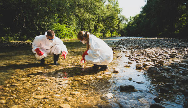 istock Two scientists exploring water in river 1282613492