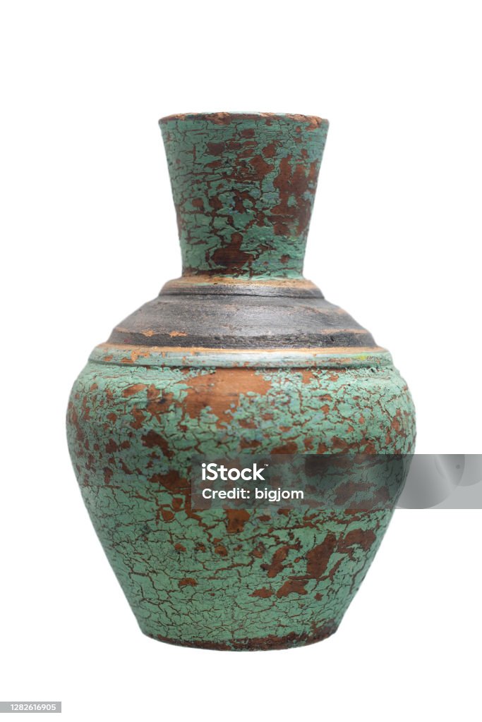 Vintage style terracotta vase isolated on white background Vase Stock Photo