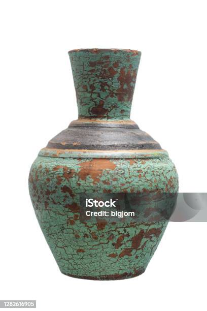 Vintage Style Terracotta Vase Isolated On White Background Stock Photo - Download Image Now