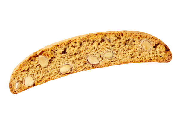 biscotti, isolated with a clipping path. traditional italian almond cookie, top shot - biscotti imagens e fotografias de stock