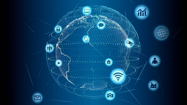 istock Technology Icon Network World Internet Digital devices on space Earth 3D illustration 1282617904