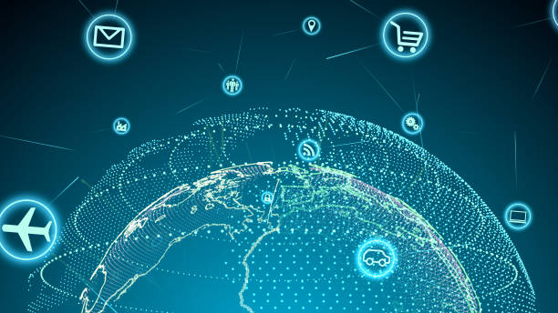 istock Technology Icon Network World Internet Digital devices on space Earth 3D illustration 1282617996