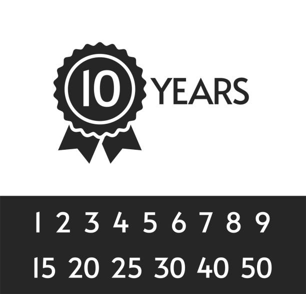 스탬프 또는 10, 15, 20 주년 아이콘 벡터 플랫 기호 세트, 황금 장미 상 기호 흑백 디자인에 숫자, 10 번째 생일 파티 pictogram 트렌디 한 기호 클립 아트 - 15 20 years illustrations stock illustrations