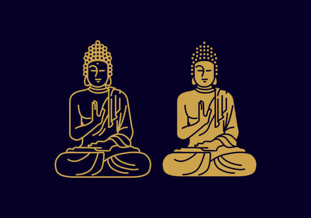 vintage thin line meditating buddha statue vector icon editable vector icon of a vintage thin line meditating Buddha statue. buddha icon stock illustrations
