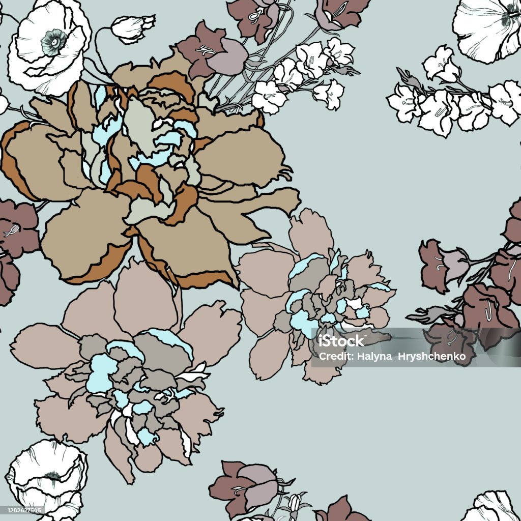 Spring Grey Background Graphics Spring Flowers On Light Gray Background Seamless Pattern Stock ...